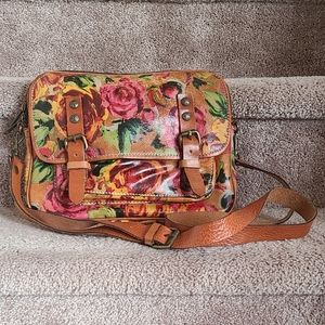Patricia Nash Painted Floral Leather Messenger Bag